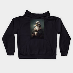 Coffee Lover Duck in Suit and Hat Kids Hoodie